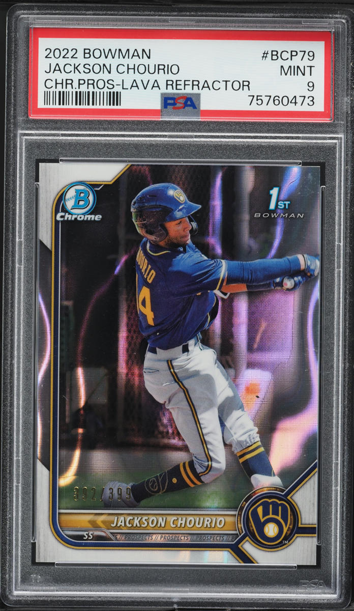 2022 Bowman Chrome Lava Refractor Jackson Chourio PROSPECT /399 #BCP-79 PSA 9