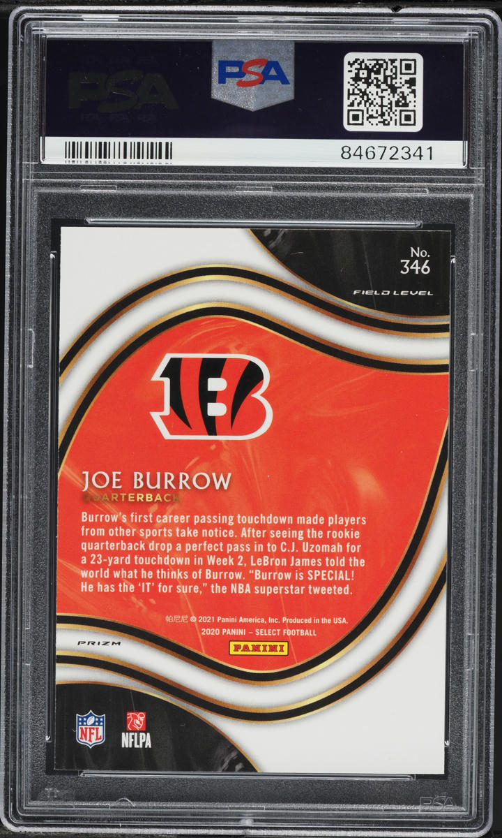 2020 Select Field Level Silver Prizm Joe Burrow ROOKIE #346 PSA 10 GEM MINT