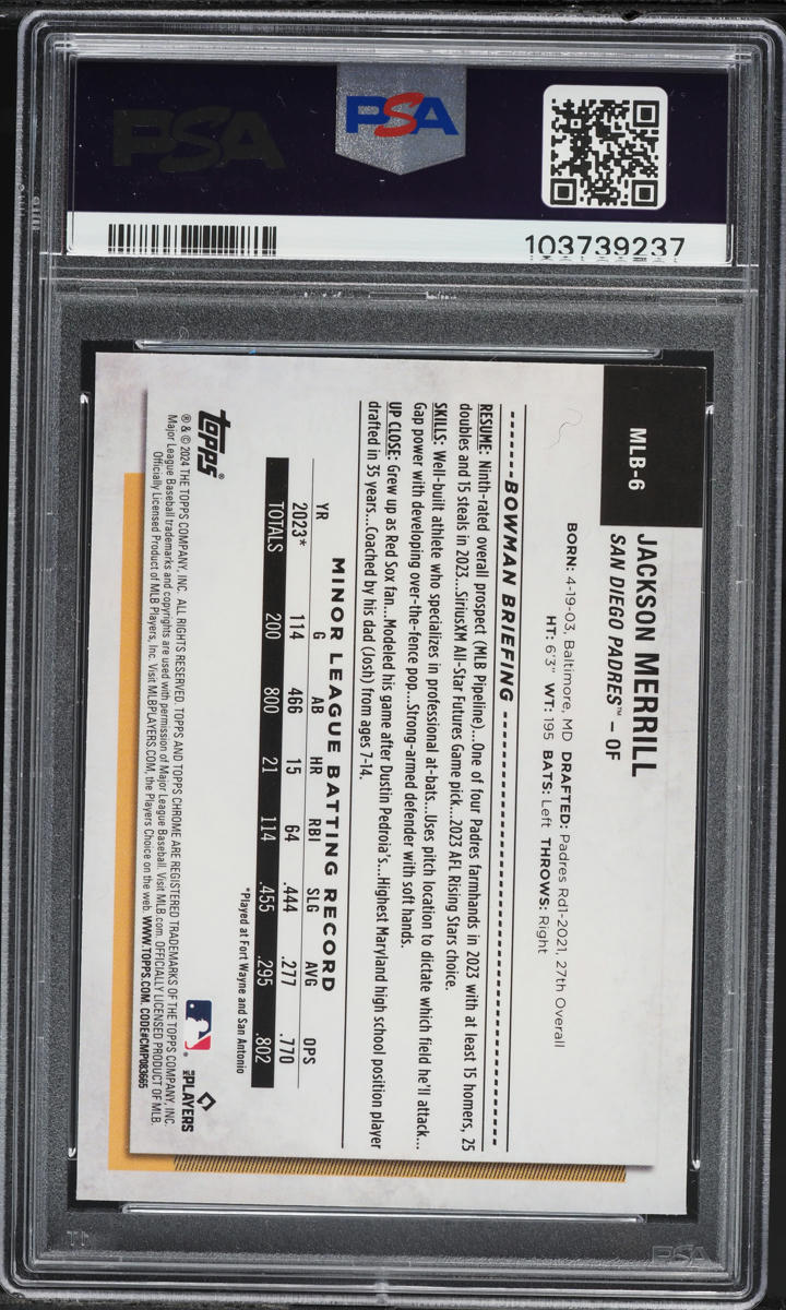 2024 Topps NSCC Silver Pack Veterans & Rookies Jackson Merrill ROOKIE #6 PSA 9