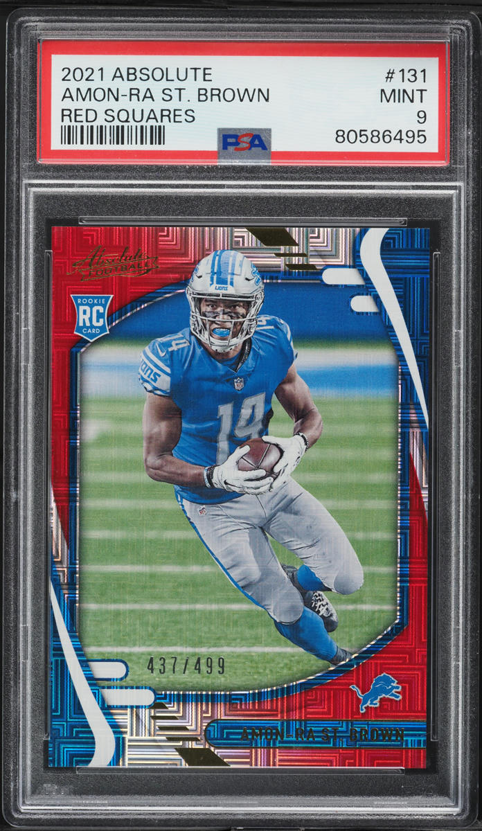 2021 Absolute Red Squares Amon-Ra St. Brown ROOKIE /499 #131 PSA 9 MINT