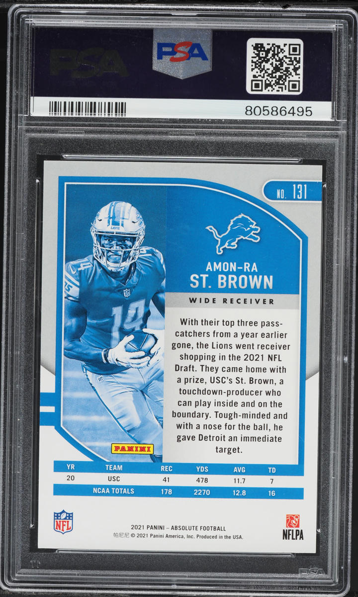 2021 Absolute Red Squares Amon-Ra St. Brown ROOKIE /499 #131 PSA 9 MINT