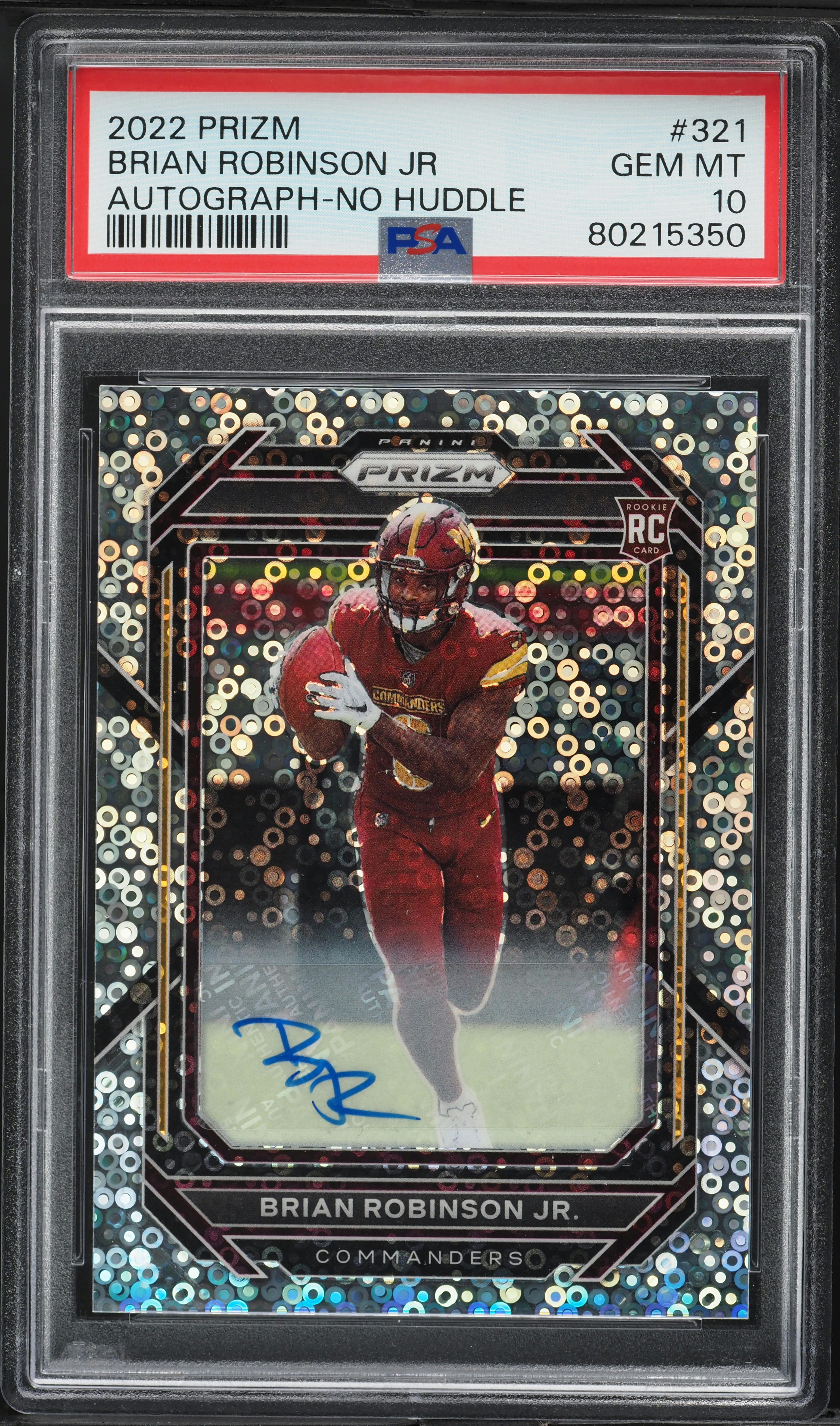 2022 Panini Prizm No Huddle Brian Robinson Jr ROOKIE AUTO #321 PSA