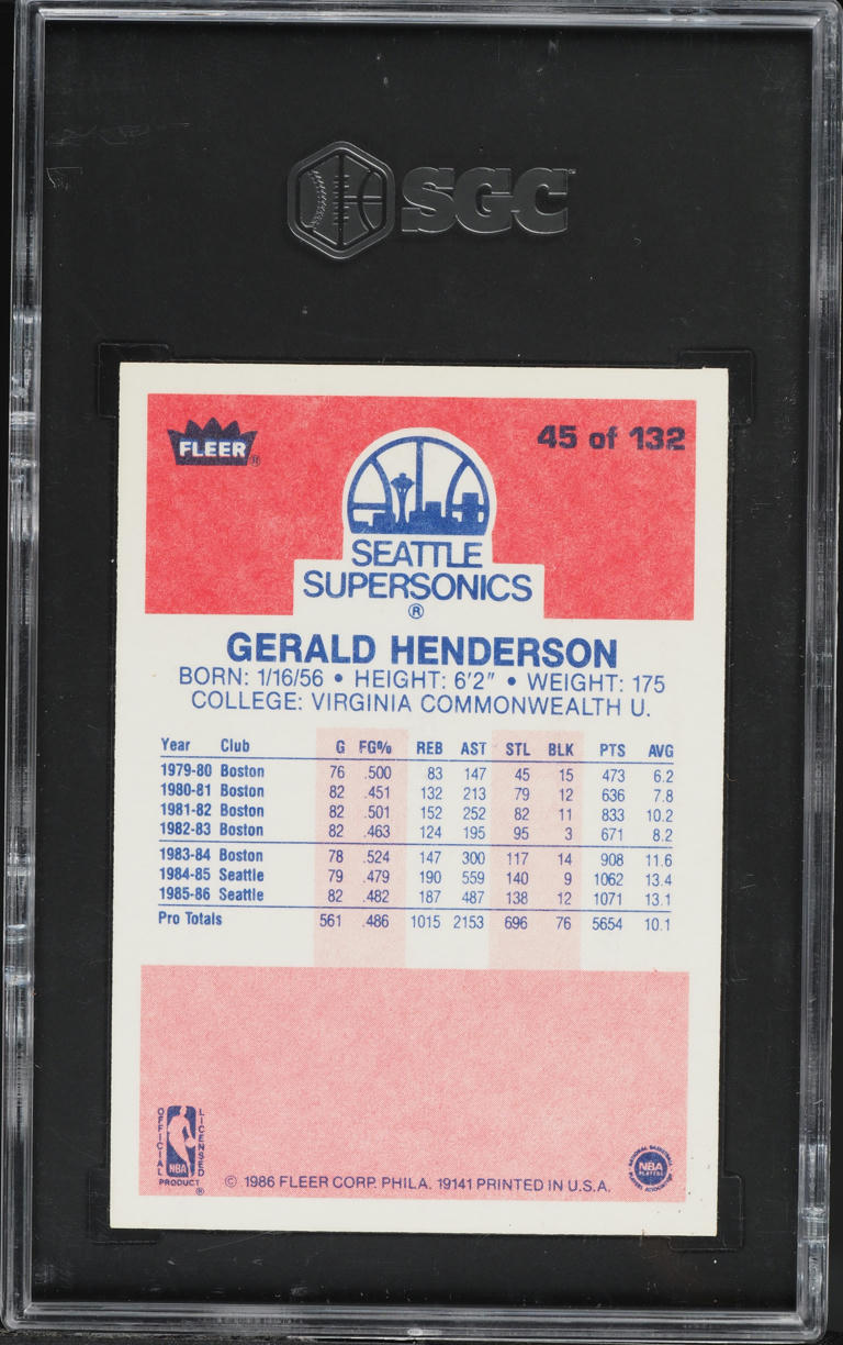 1986 Fleer Basketball Gerald Henderson #45 SGC 8 NM-MT