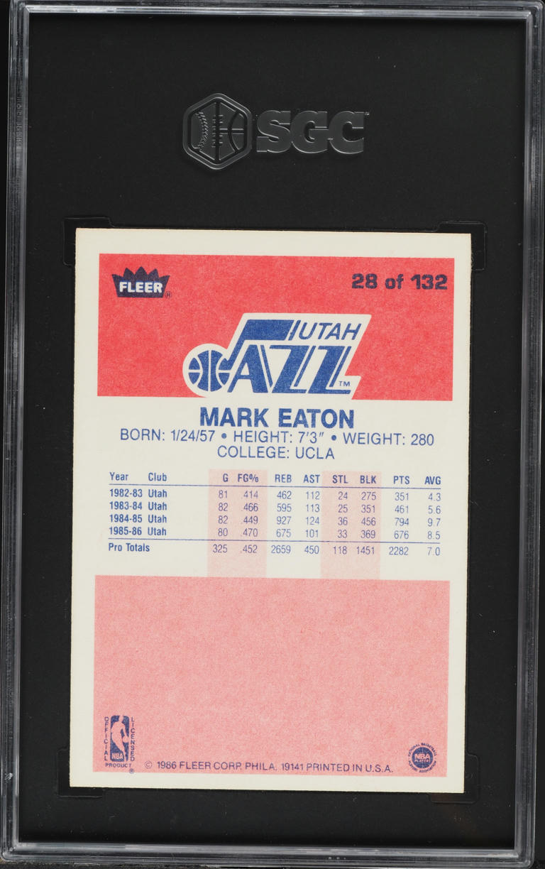 1986 Fleer Basketball Mark Eaton #28 SGC 8 NM-MT