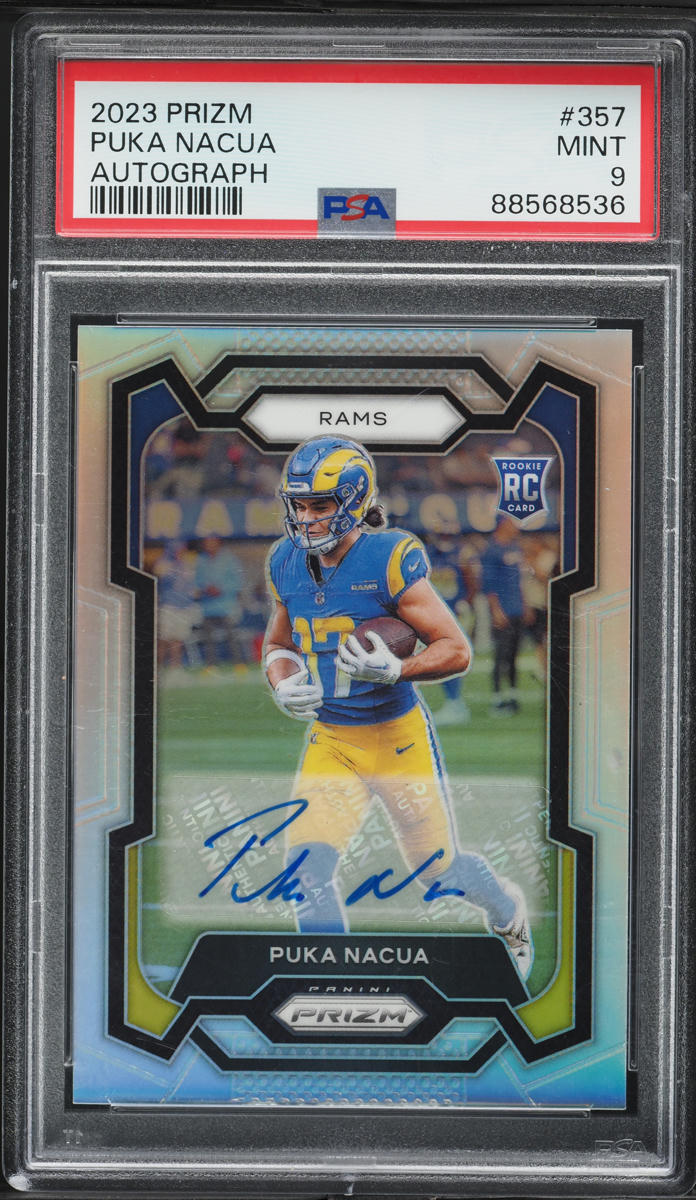 2023 Panini Prizm Silver Puka Nacua ROOKIE AUTO #357 PSA 9 MINT on