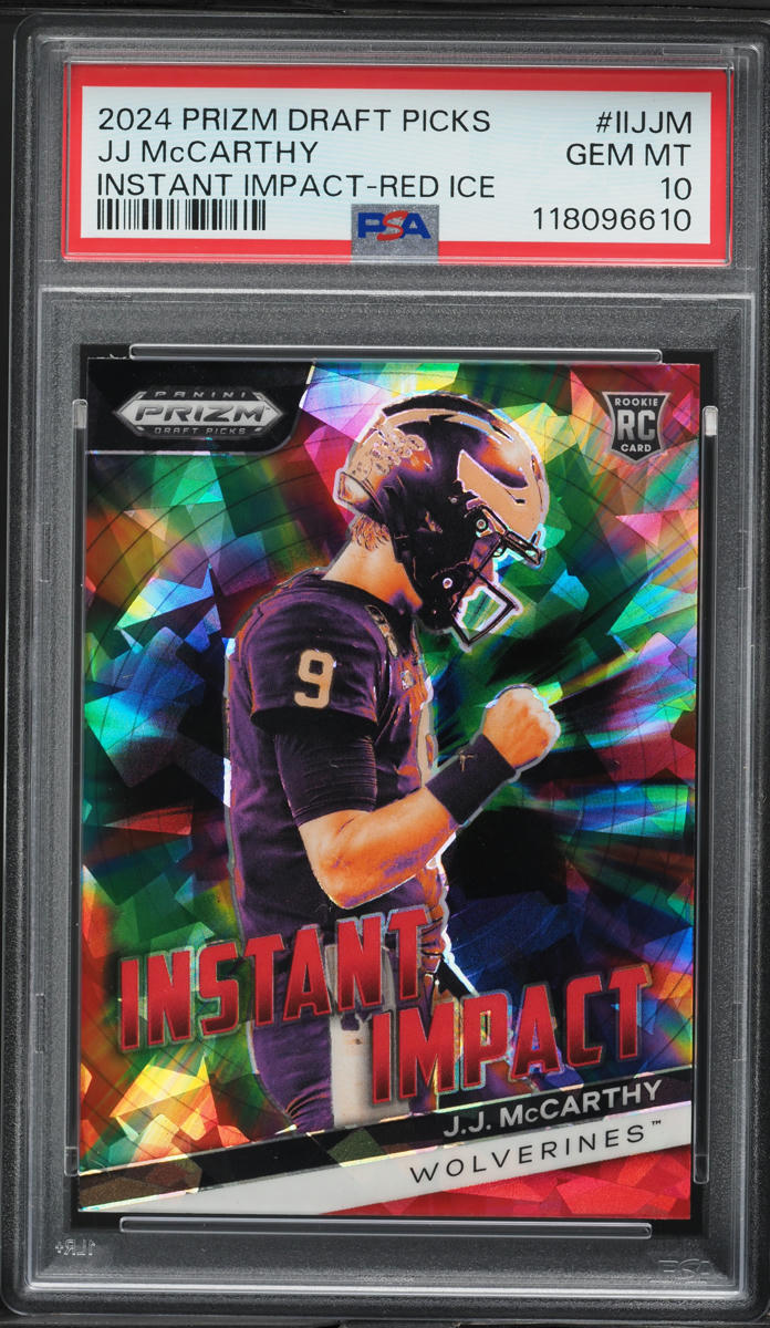 2024 Panini Prizm DP Instant Impact Red Ice J.J. McCarthy ROOKIE PSA 10 GEM MINT