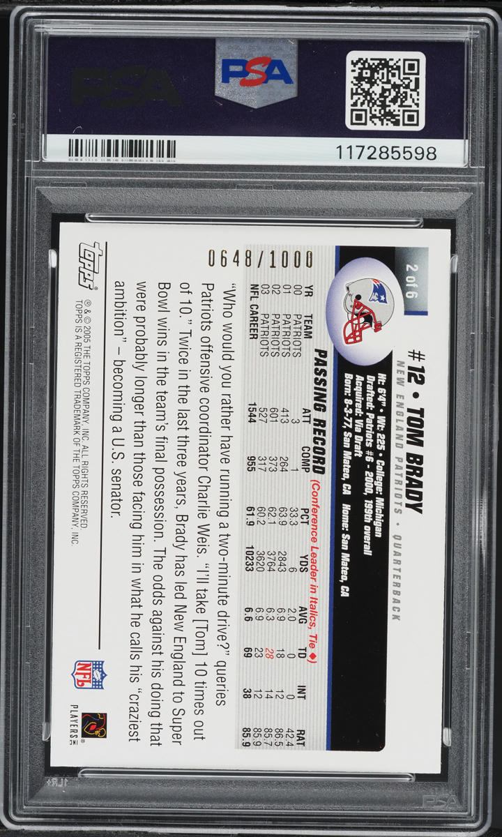 2005 Topps Super Bowl XXXIX Promo Tom Brady /1000 #2 PSA 9 MINT