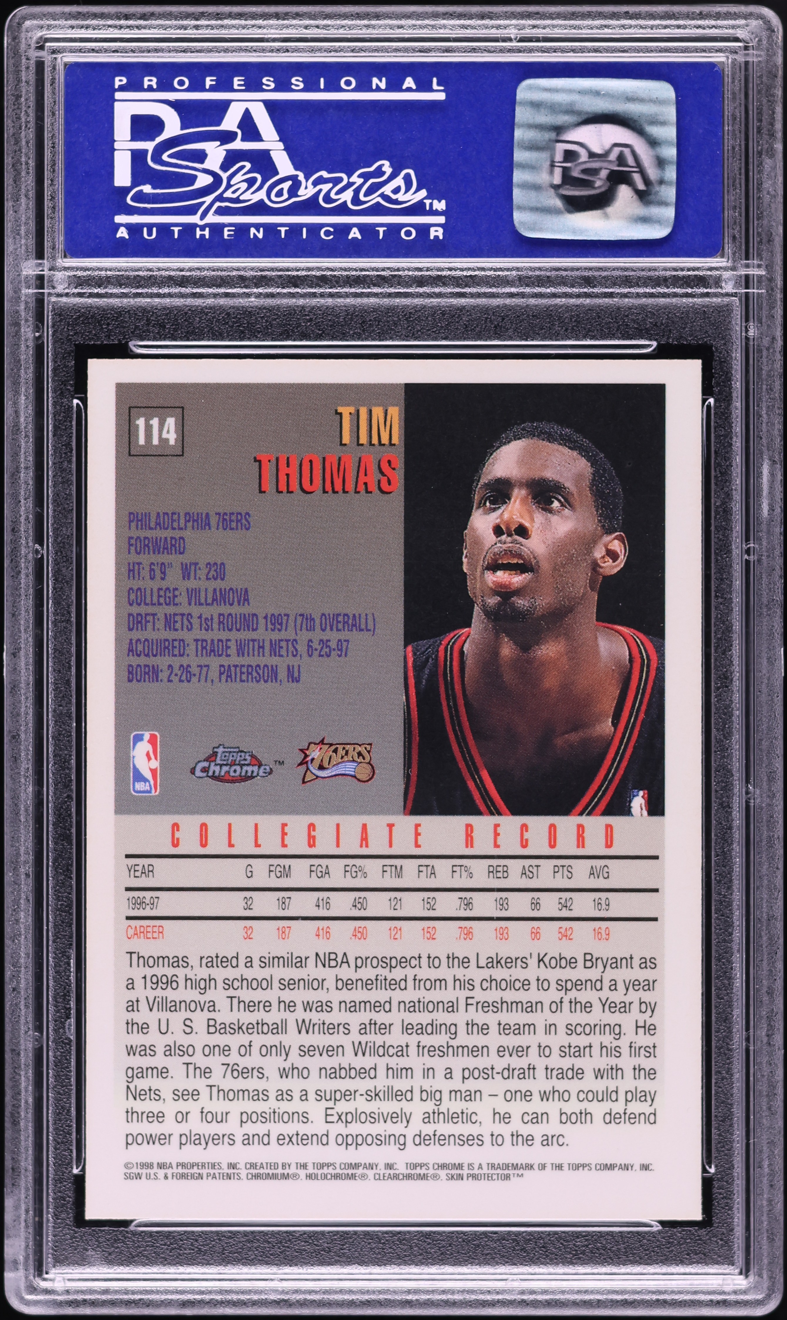 1997 Topps Chrome Tim Thomas ROOKIE #114 PSA 10 GEM MINT on 