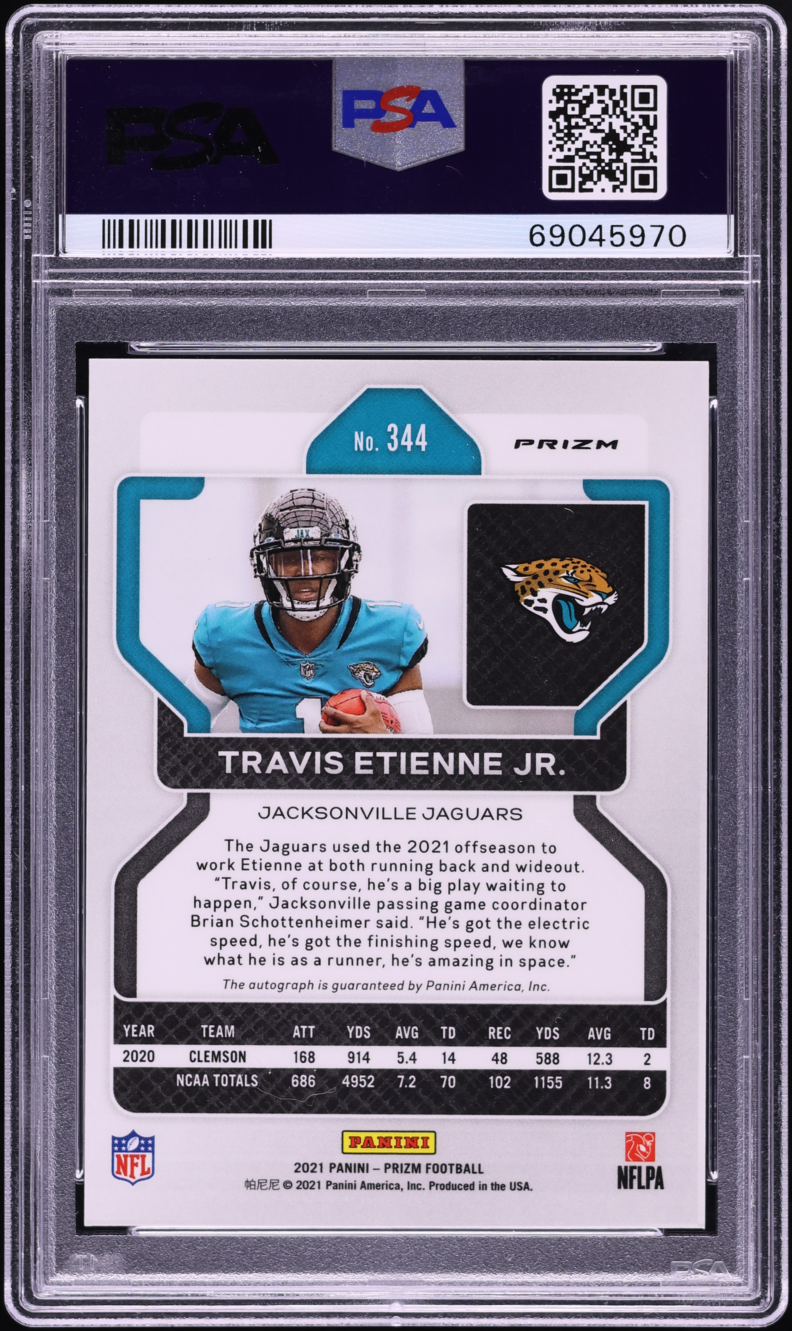 2021 Panini Prizm No Huddle Travis Etienne Jr. ROOKIE AUTO #344
