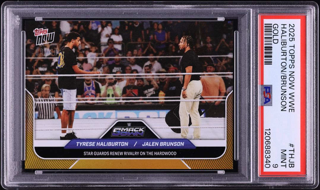 2025 Topps Now WWE Gold Tyrese Haliburton Jalen Brunson /50 #THJB PSA 9 MINT