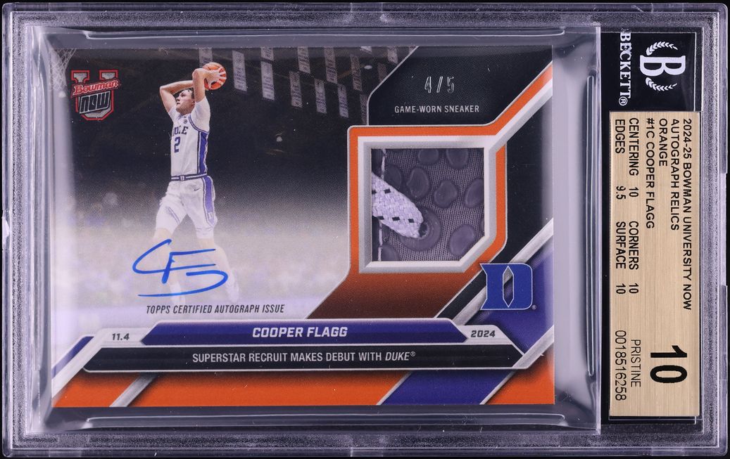 2024 Bowman U Now Orange Cooper Flagg ROOKIE RELIC AUTO /5 #1C BGS 10 PRISTINE