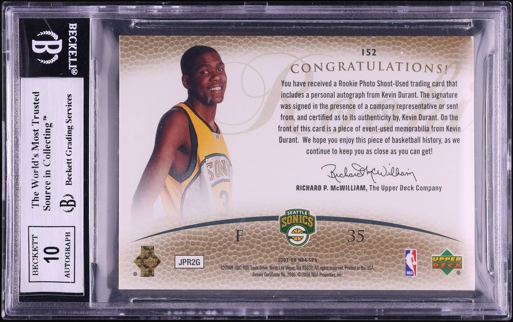 2007 SP Authentic Kevin Durant ROOKIE PATCH AUTO /299 #152 BGS 8.5 
