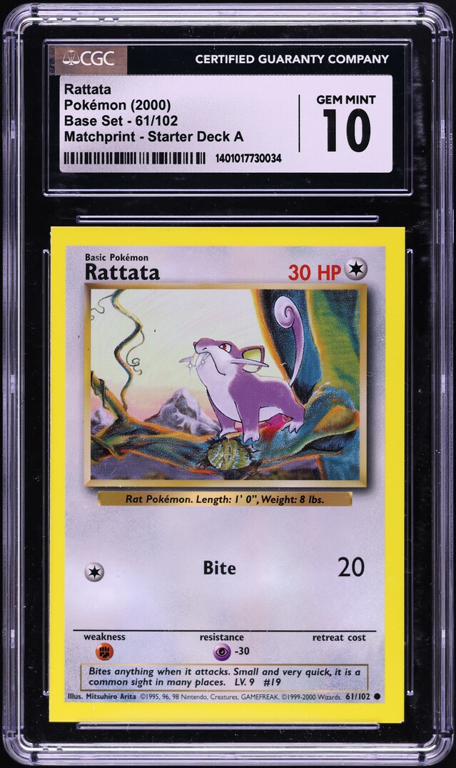 1999 Pokemon Base Set Matchprint Starter Deck A Rattata #61 CGC 10 GEM MINT