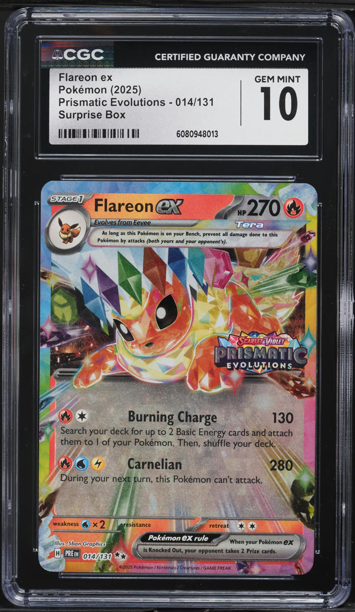 2025 Pokemon Scarlet & Violet Prismatic Evolutions Surprise Box Flareon ex #14 CGC 10 GEM MINT