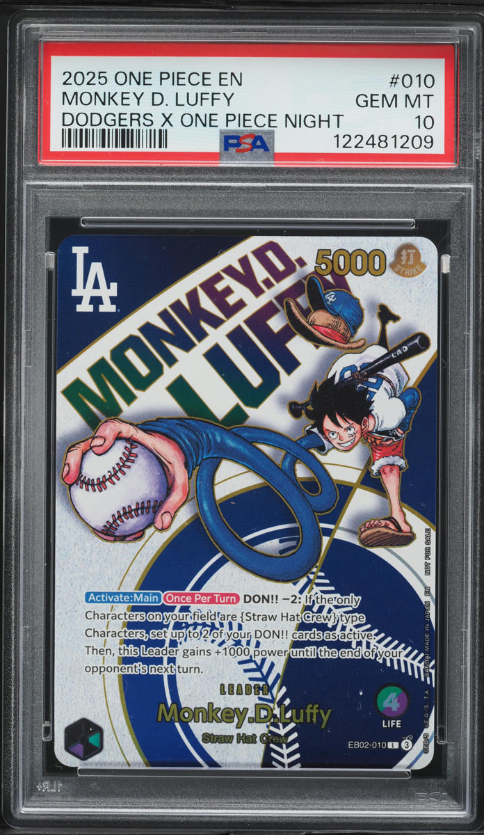 2025 One Piece Promo Dodgers X Night Leader Monkey D. Luffy #EB02-010 PSA 10