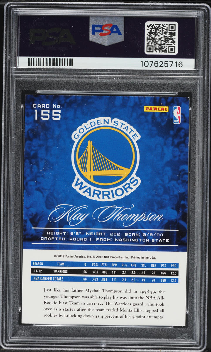 2012 Panini Prestige Klay Thompson ROOKIE #155 PSA 8 NM-MT on