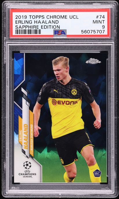 その他 2019 topps now ERLING HAALAND psa10 2019 Topps Chrome UEFA Sapphire Erling Haaland ROOKIE #74 PSA 9