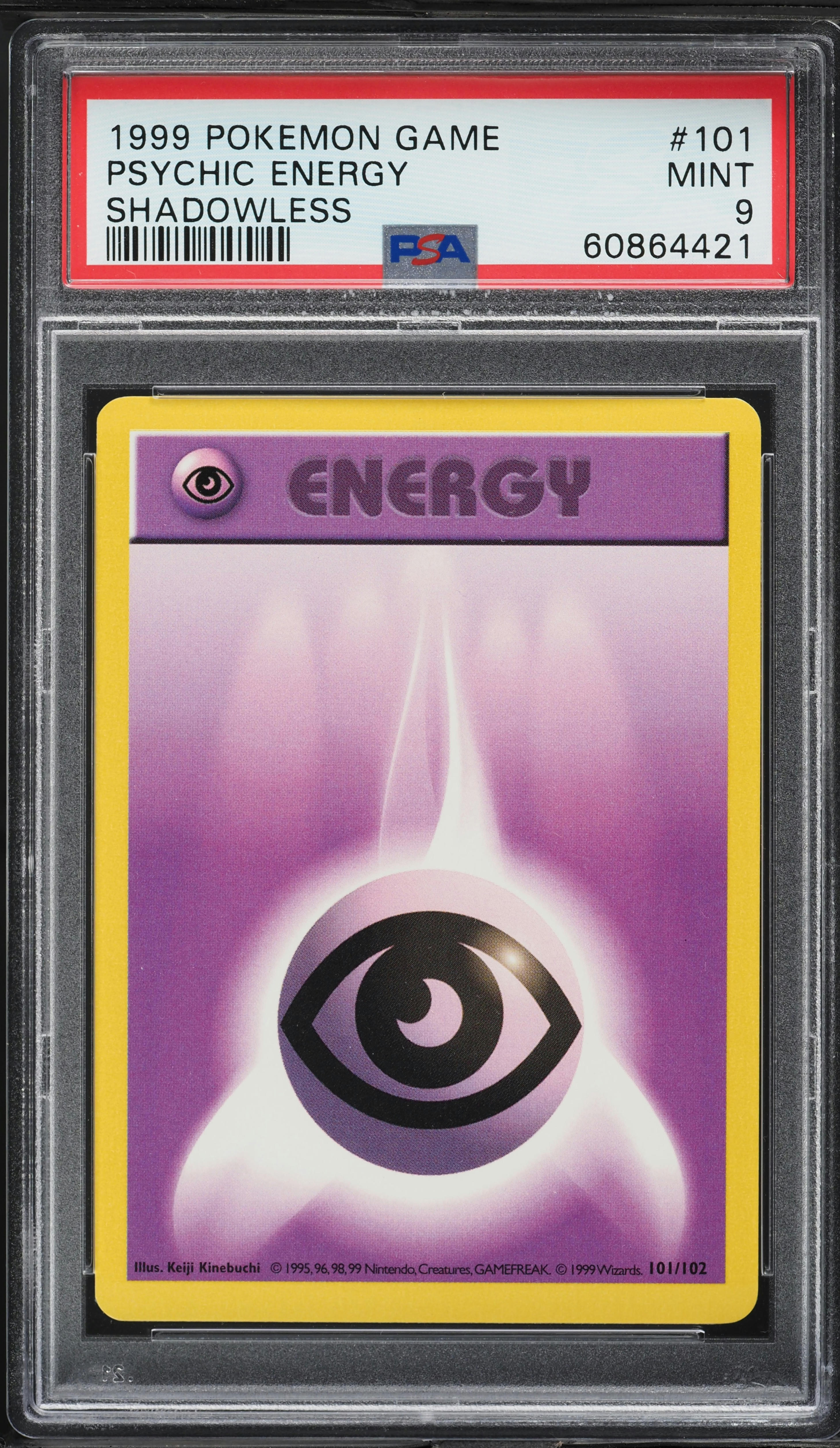 1999 energy pokemon card 1999 Pokemon Base Set Shadowless Psychic Energy #101 PSA 9 MINT
