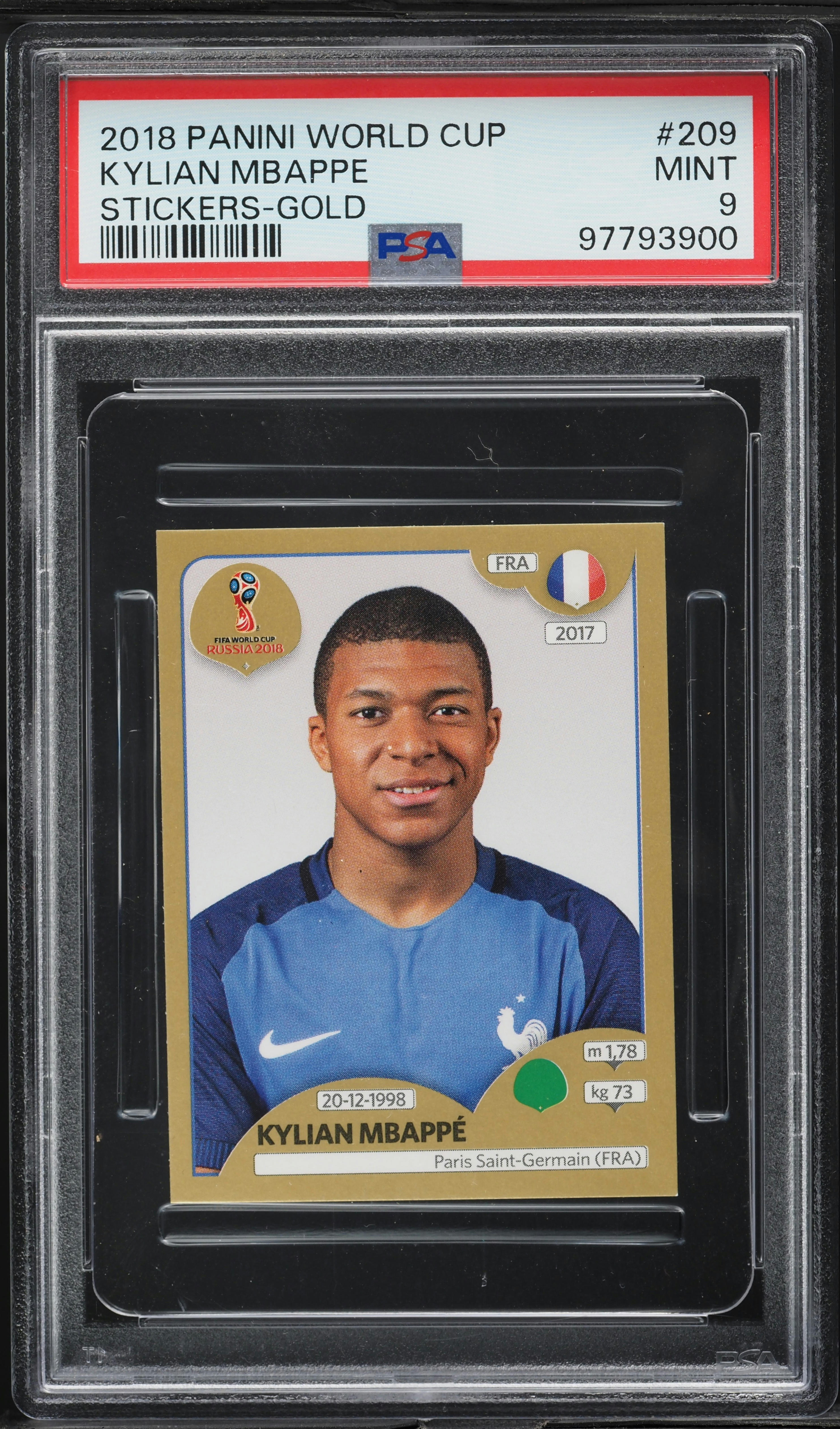 2018 Panini World Cup Stickers Gold Kylian Mbappe ROOKIE #209 PSA