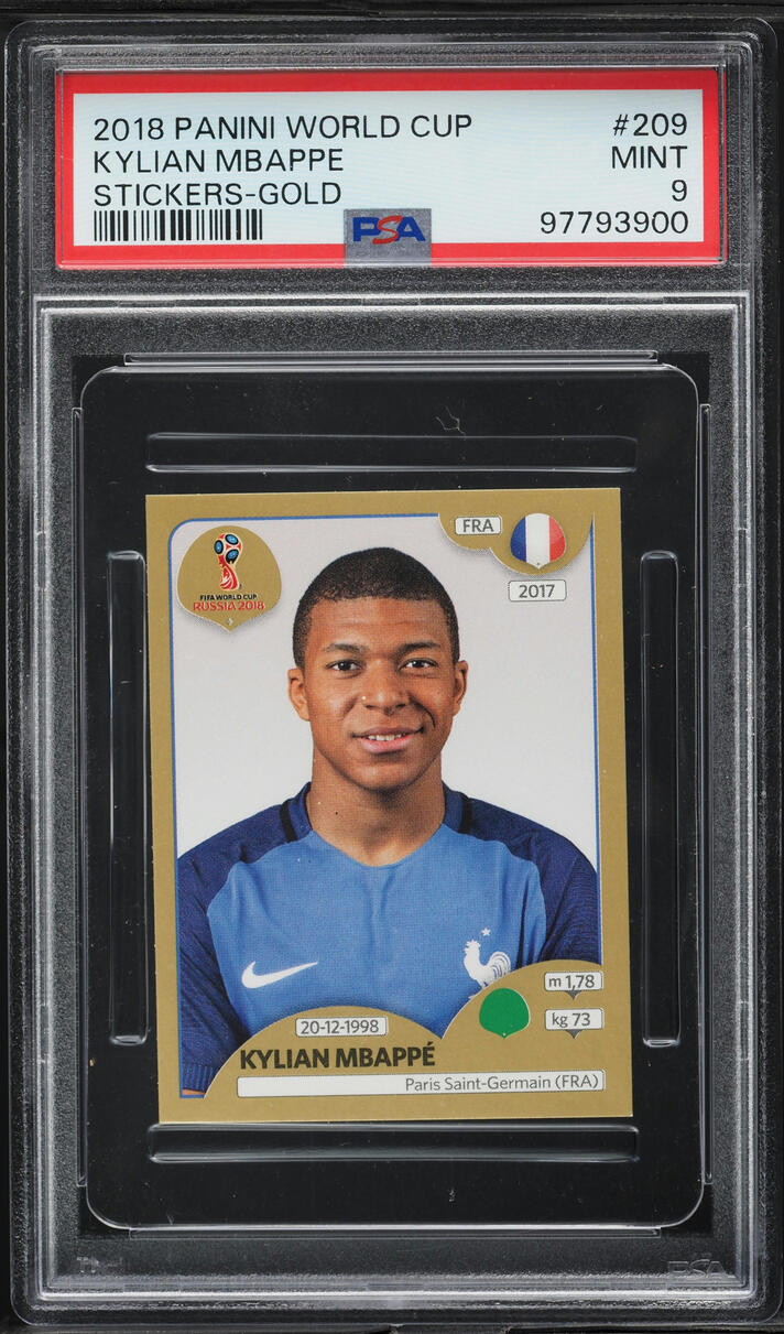 2018 Panini World Cup Stickers Gold Kylian Mbappe ROOKIE #209 PSA