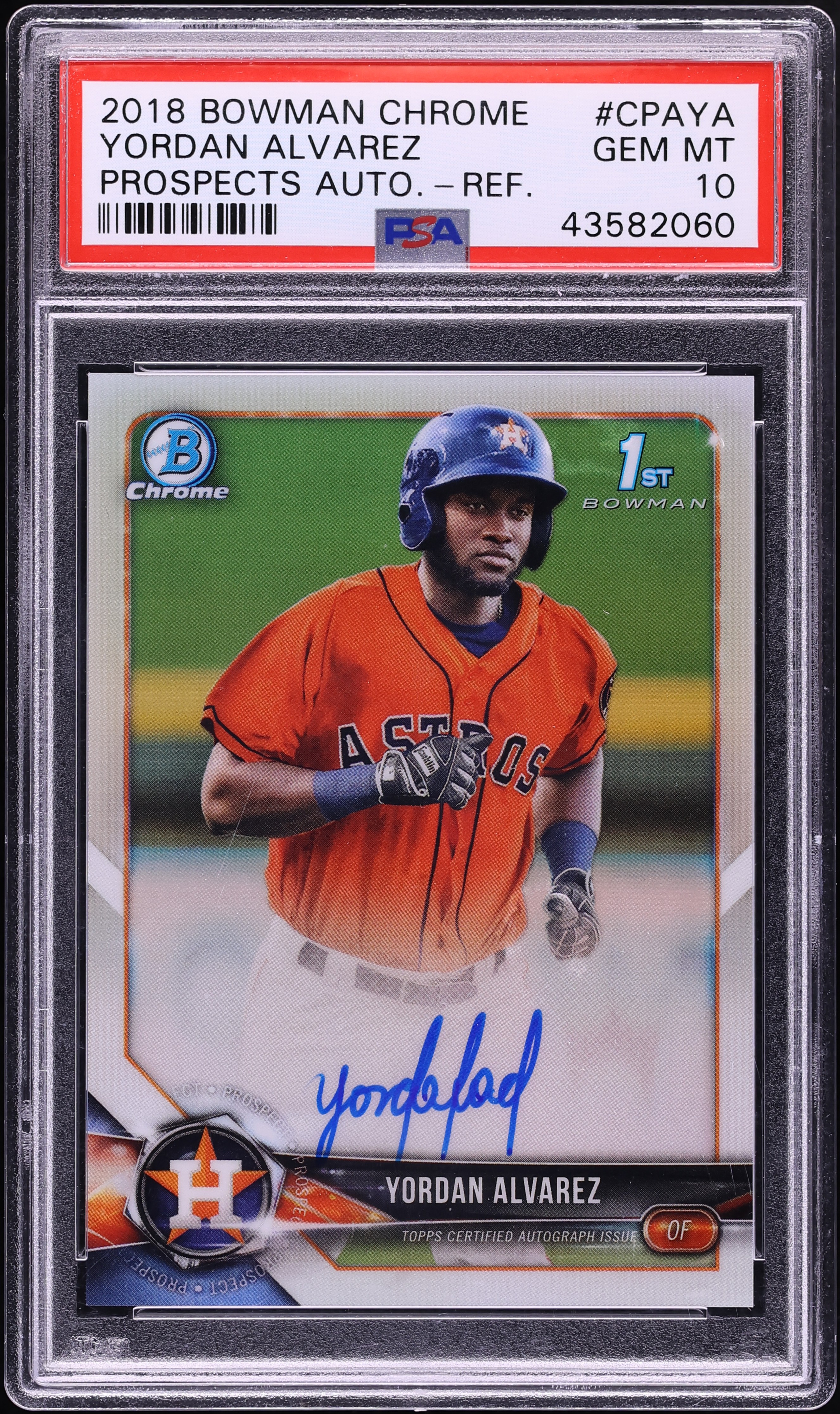 2018 Bowman Chrome Refractor Yordan Alvarez PROSPECT AUTO /499 PSA