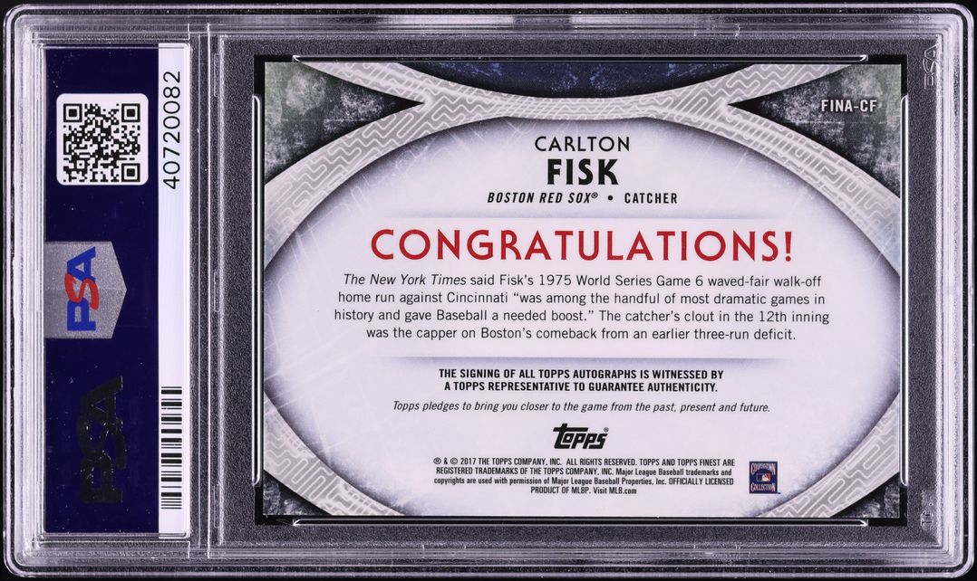 2017 Finest Finishes Carlton Fisk AUTO #CF PSA 10 GEM MINT