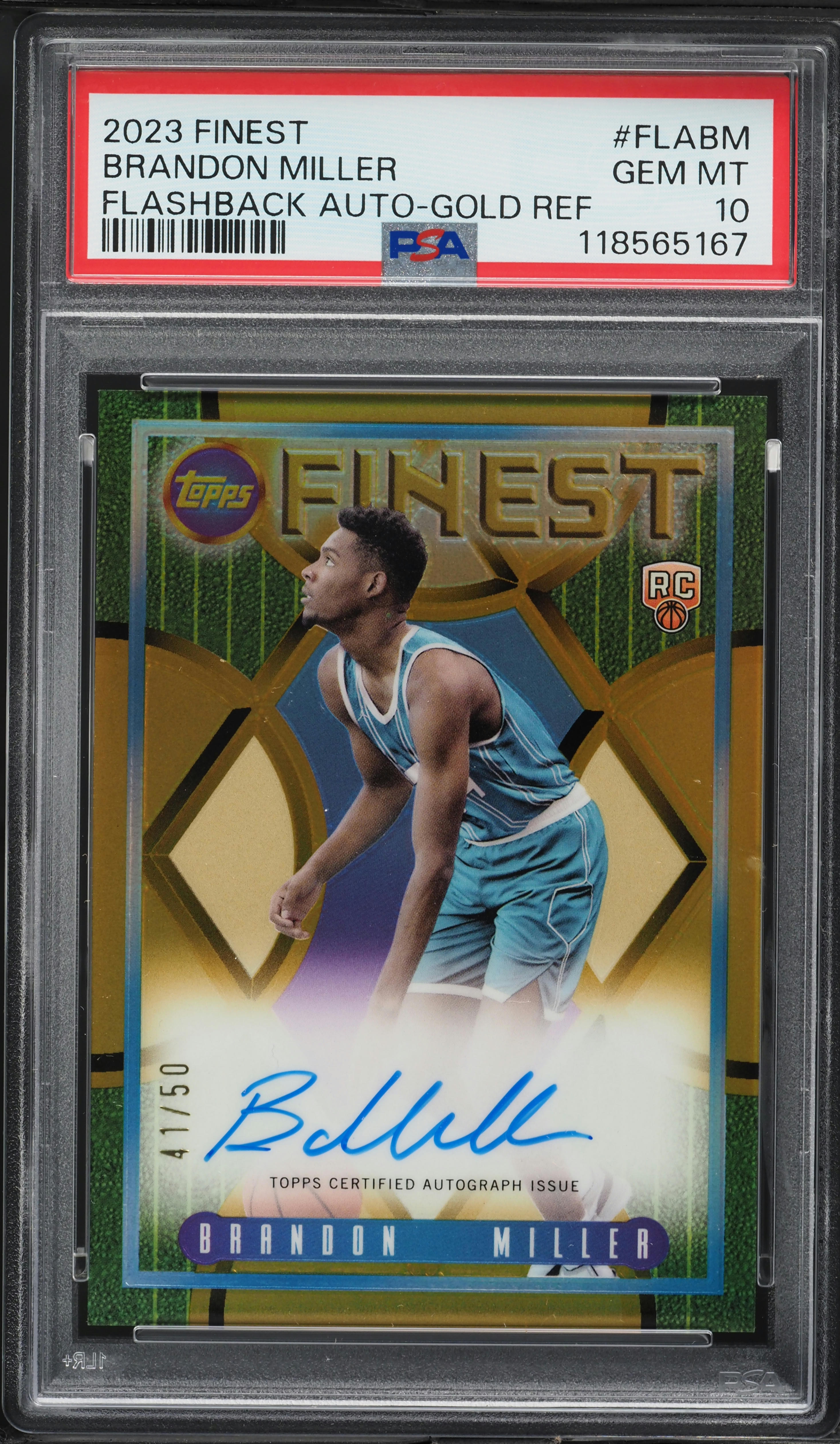 2023 Finest Flashback Gold Refractor Brandon Miller ROOKIE AUTO