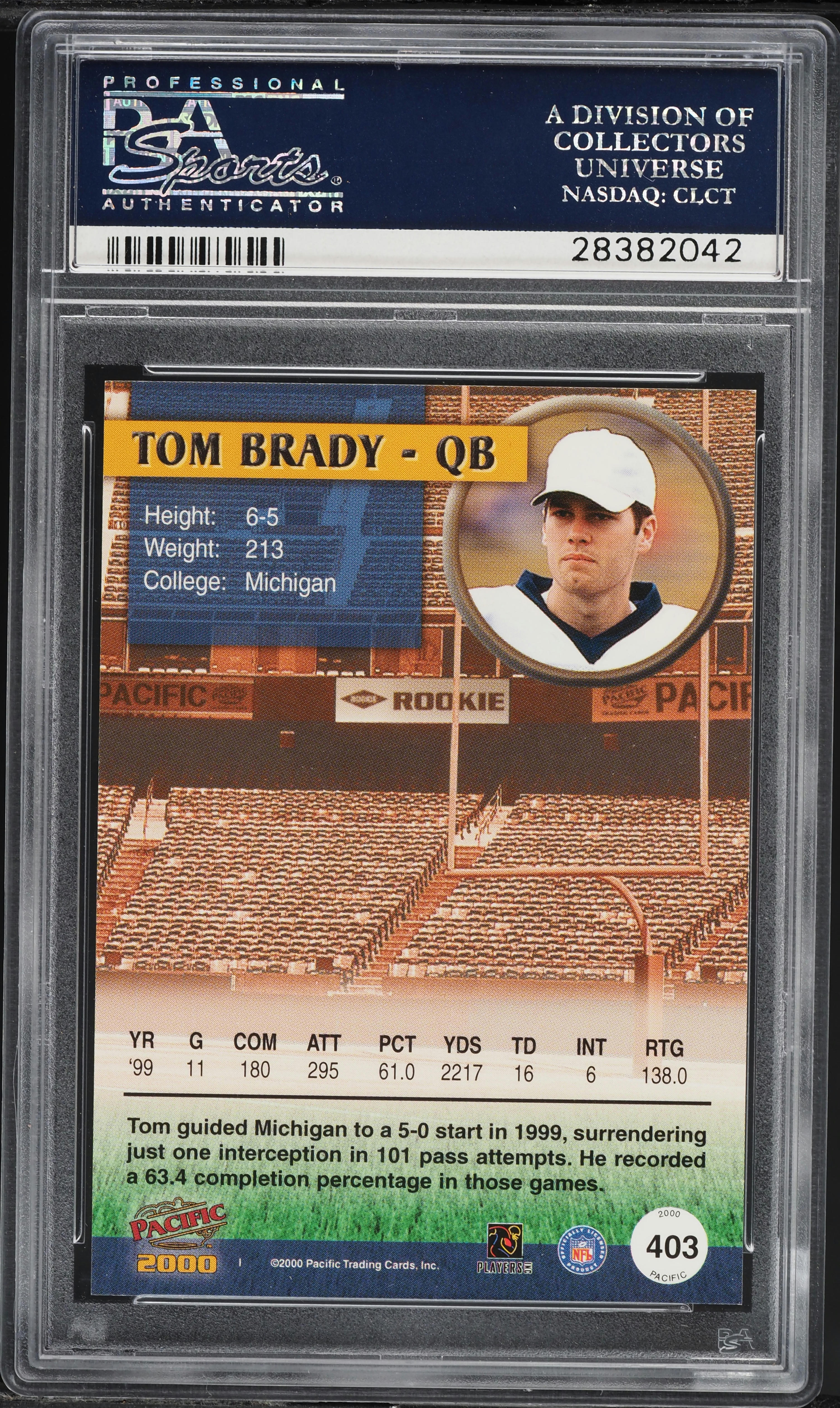 2000 Pacific Football Tom Brady ROOKIE #403 PSA 10 GEM MINT on