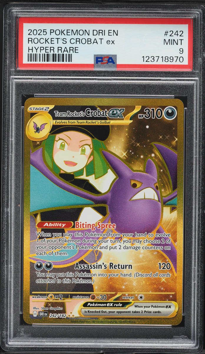 2025 Pokemon SV Destined Rivals Gold Rare Rocket's Crobat ex #242 PSA 9 MINT