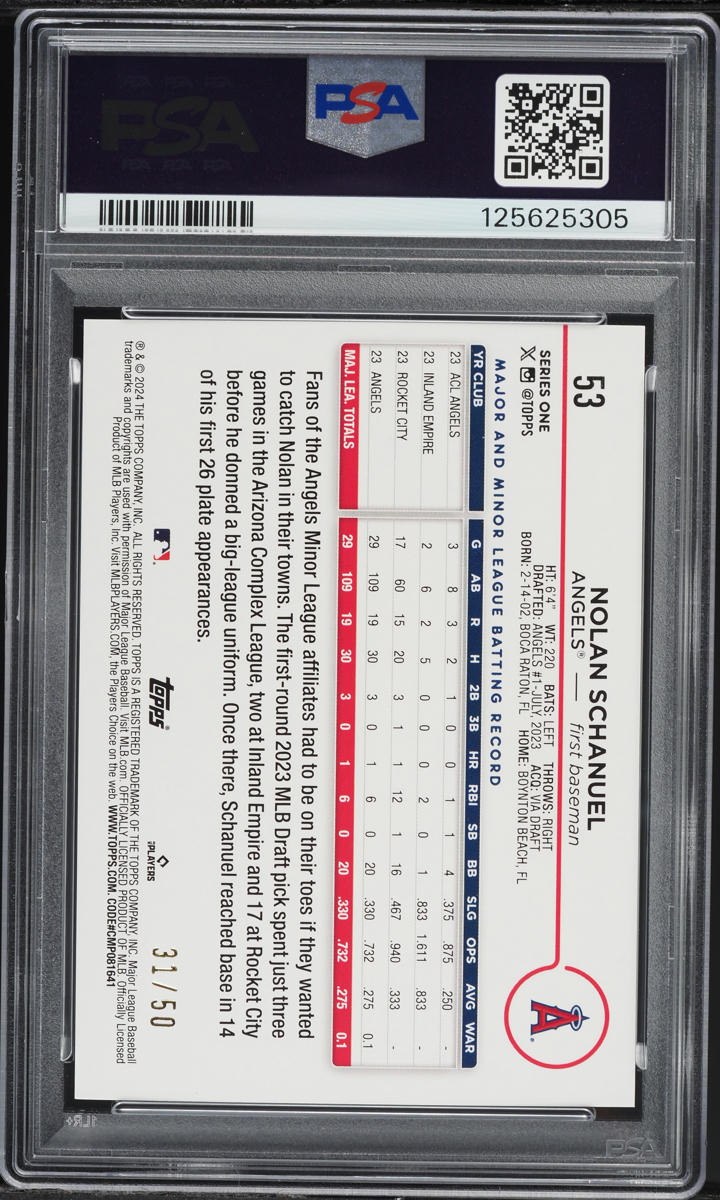 2024 Topps Flowers Nolan Schanuel ROOKIE /50 #53 PSA 10 GEM MINT