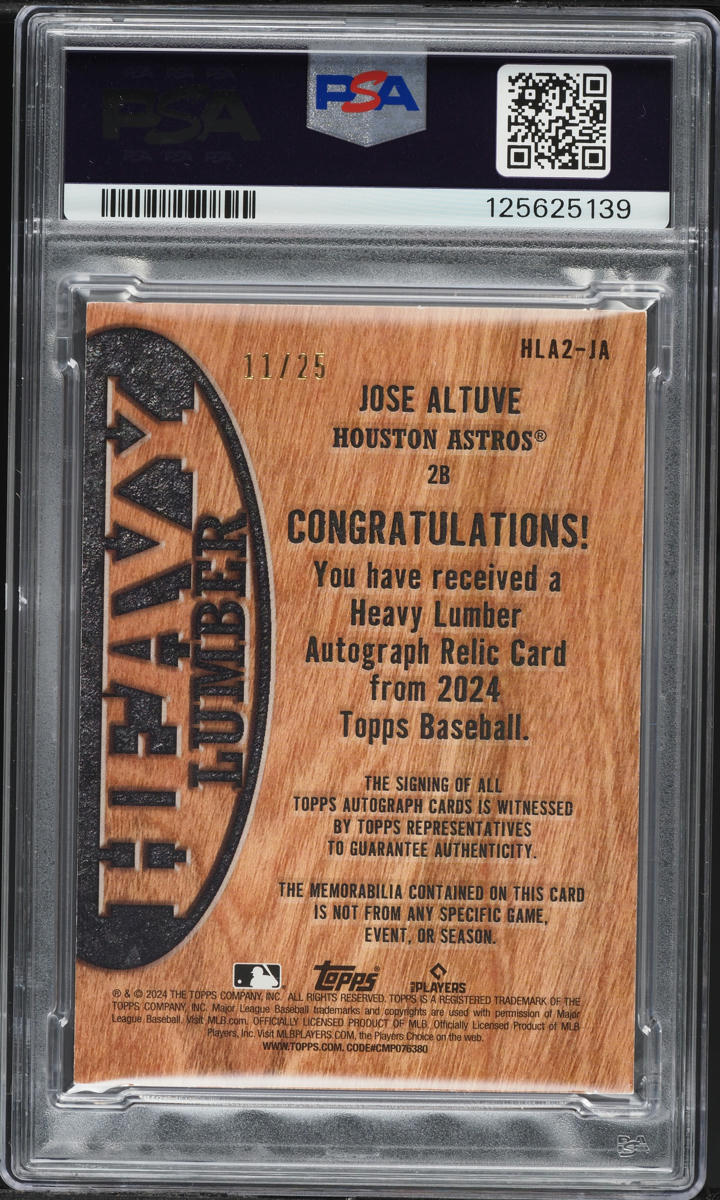2024 Topps Heavy Lumber Jose Altuve BAT PATCH AUTO /25 #JA PSA 8
