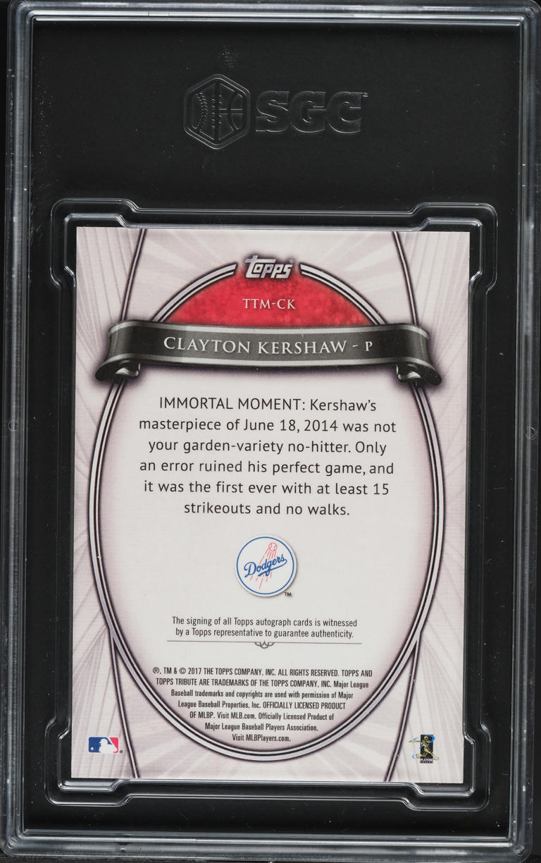 2017 Topps Tribute To The Moment Red Clayton Kershaw AUTO 10/10 SGC 9 MINT