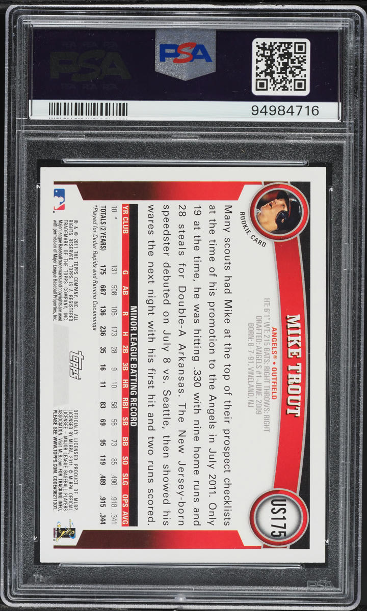 2011 Topps Update Mike Trout ROOKIE #US175 PSA 10 GEM MINT