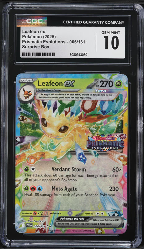2025 Pokemon Scarlet & Violet Prismatic Evolutions Surprise Box Leafeon ex #6 CGC 10 GEM MINT