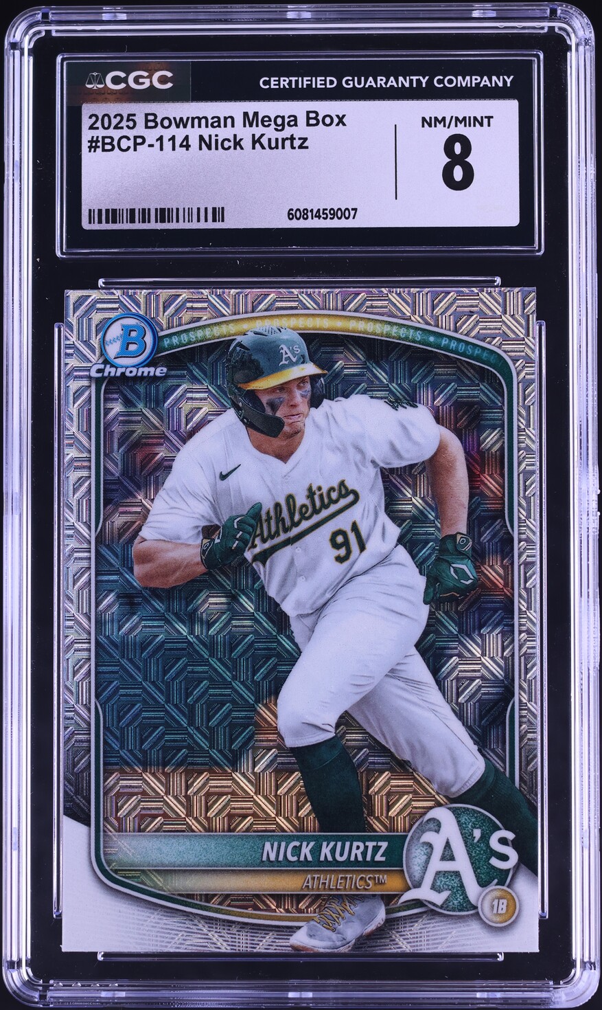 2025 Bowman Chrome Mega Box Nick Kurtz PROSPECT #BCP-114 CGC 8 NM-MT