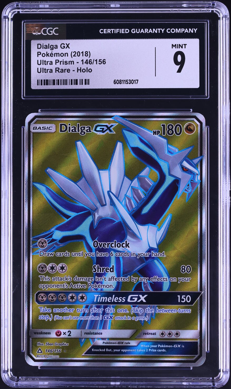 2018 Pokemon Sun & Moon Ultra Prism UR Holo Dialga GX #146 CGC 9 MINT