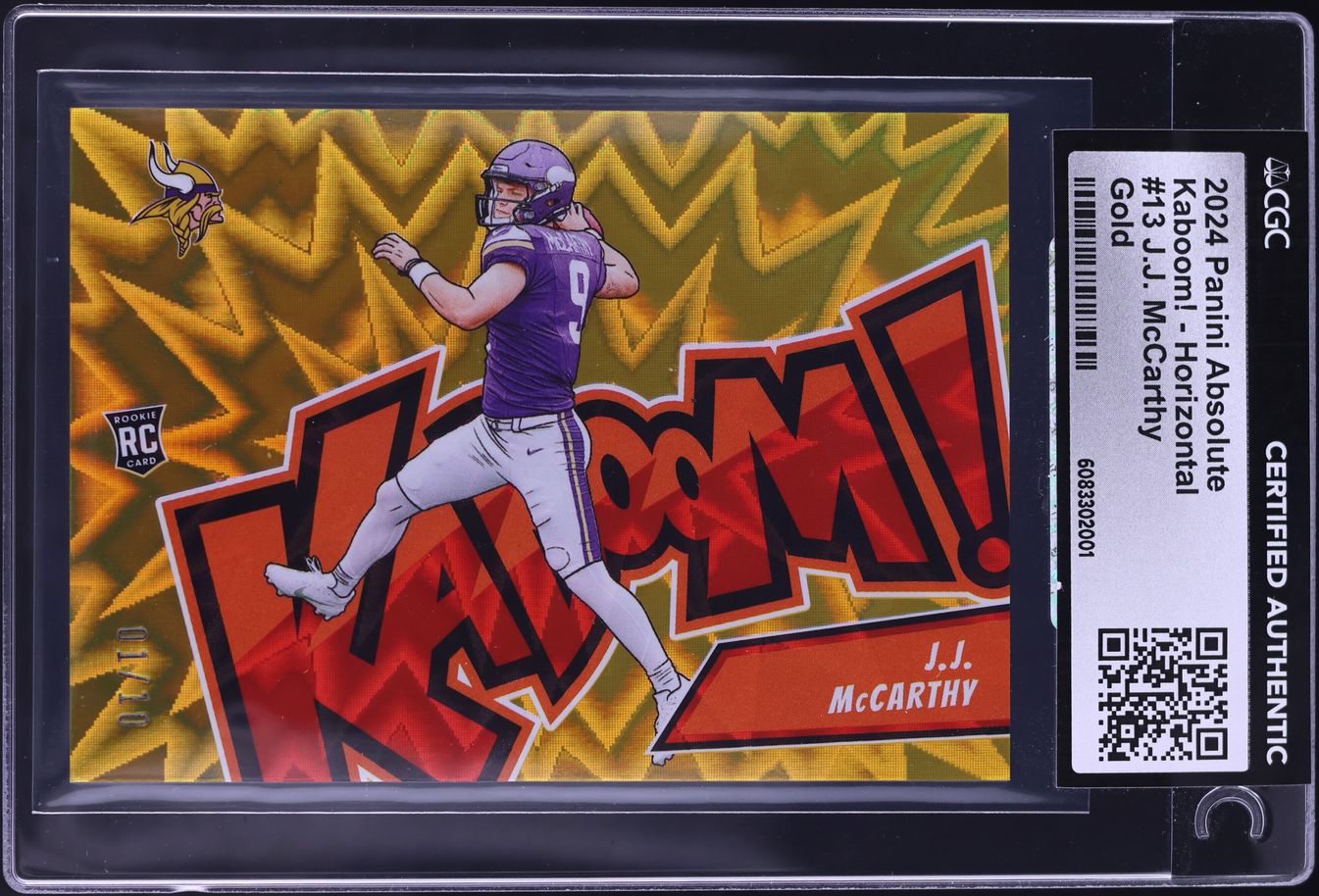 2024 Absolute Kaboom! Horizontal Gold J.J. McCarthy ROOKIE 1/10 #13 CGC AUTH