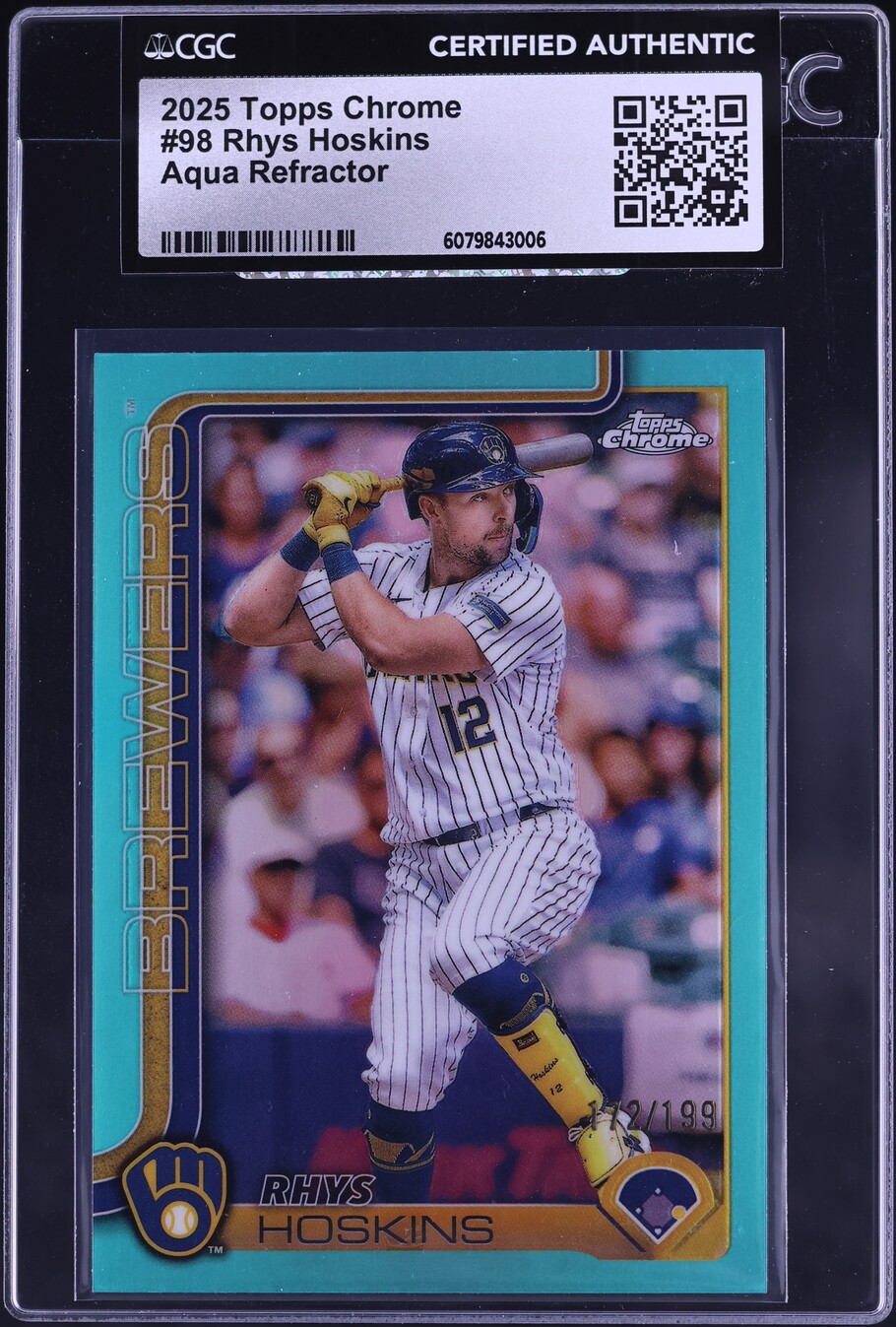 2025 Topps Chrome Aqua Refractor Rhys Hoskins /199 #98 CGC AUTH