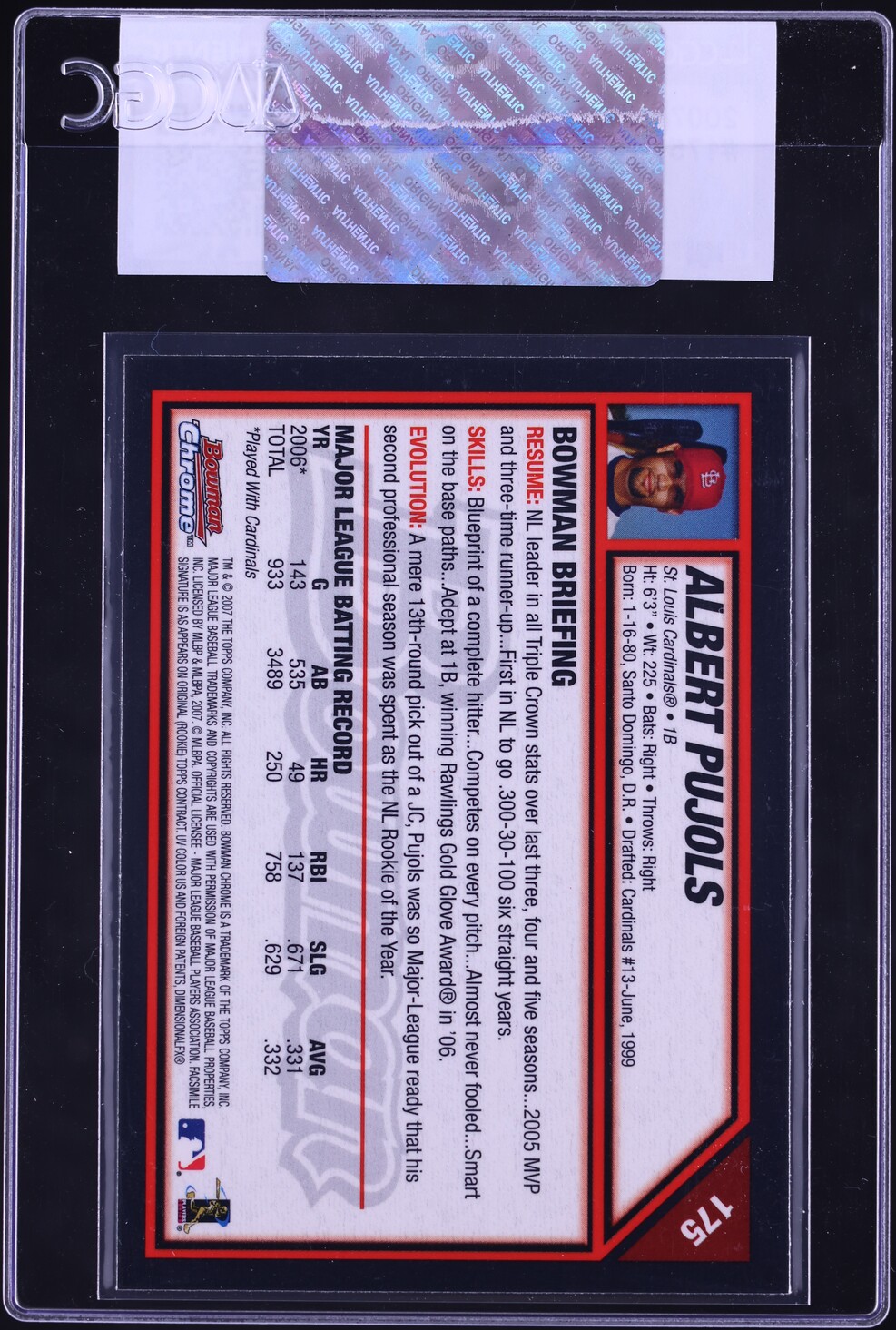 2007 Bowman Chrome Albert Pujols #175 CGC AUTH