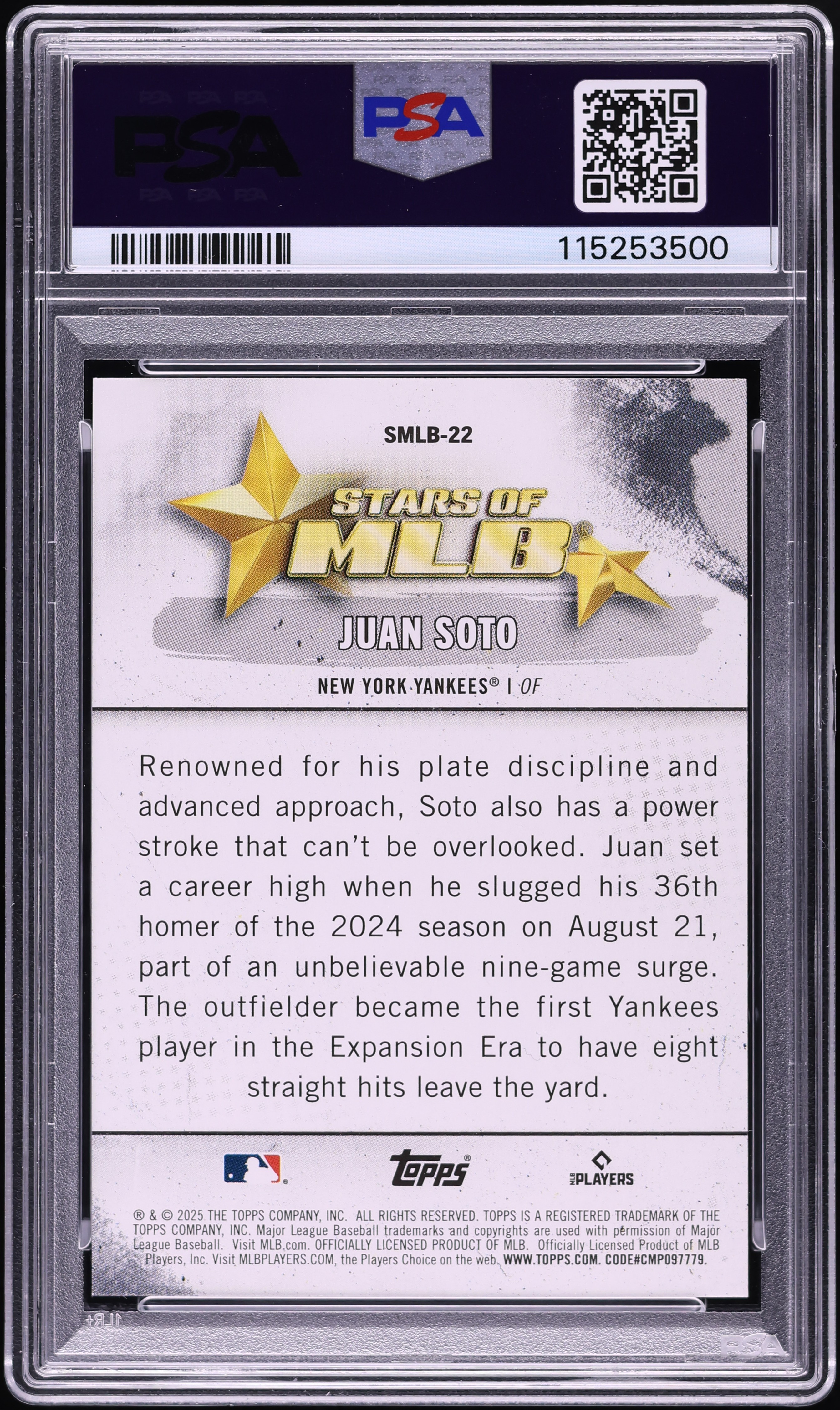 2025 Topps Stars Of MLB Juan Soto #SMLB22 PSA 10 GEM MINT on 