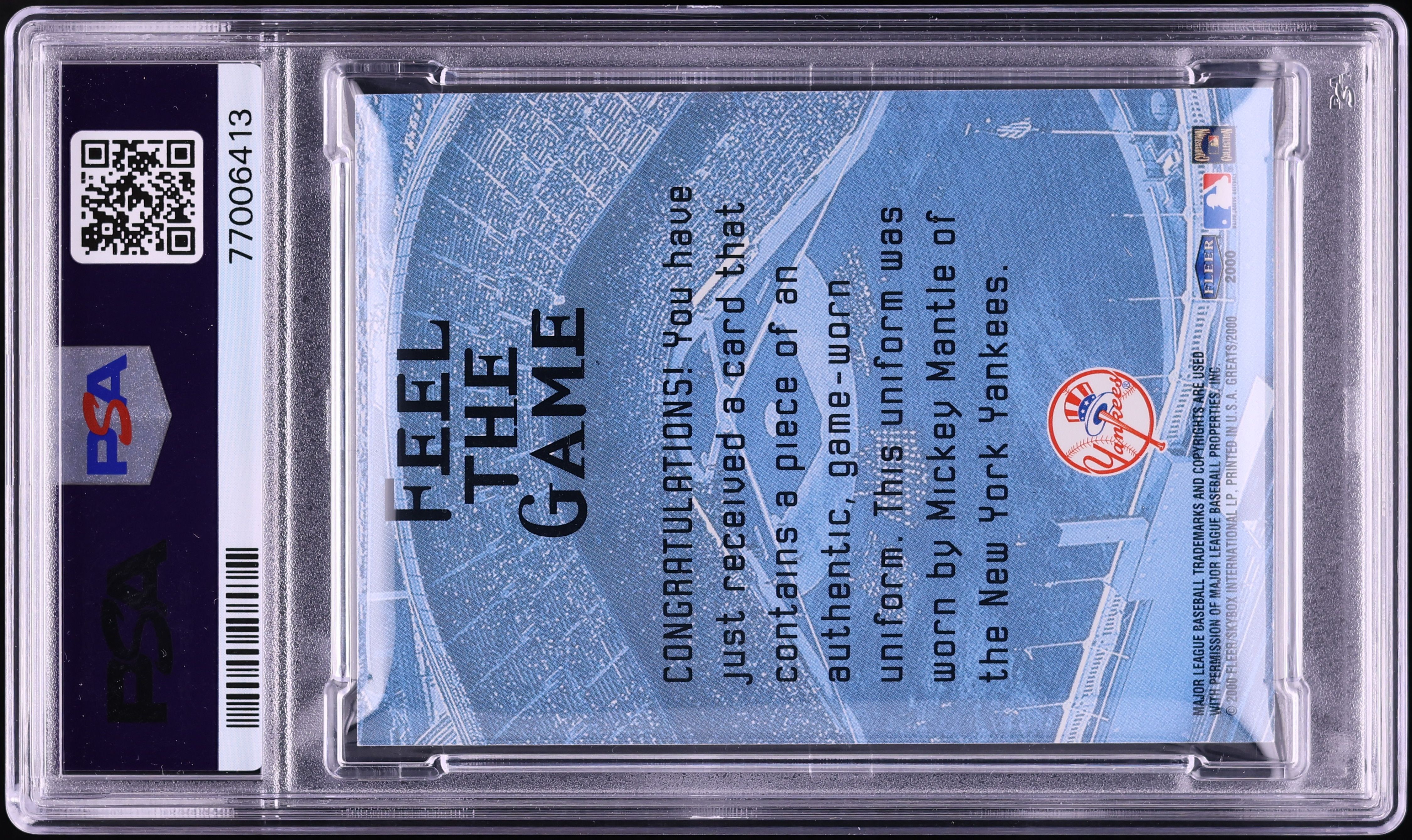2000 Fleer Greats Yankees Clippings Mickey Mantle PATCH PSA 9 MINT