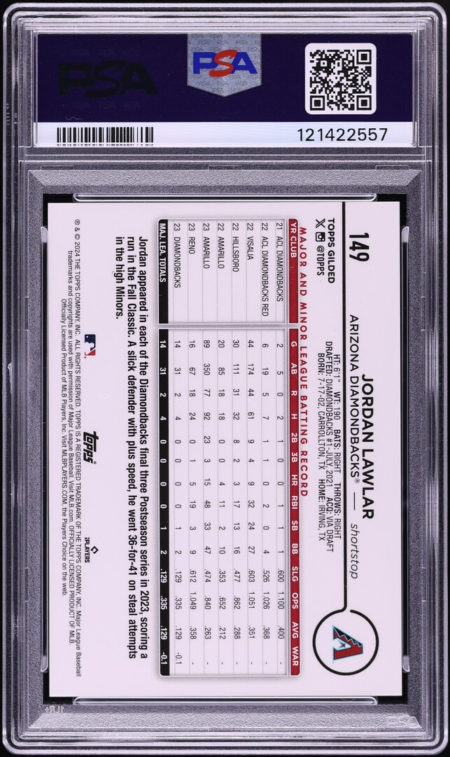 2024 Topps Chrome Gilded Collection Gold Wave Jordan Lawlar RC /75 #149 PSA 9