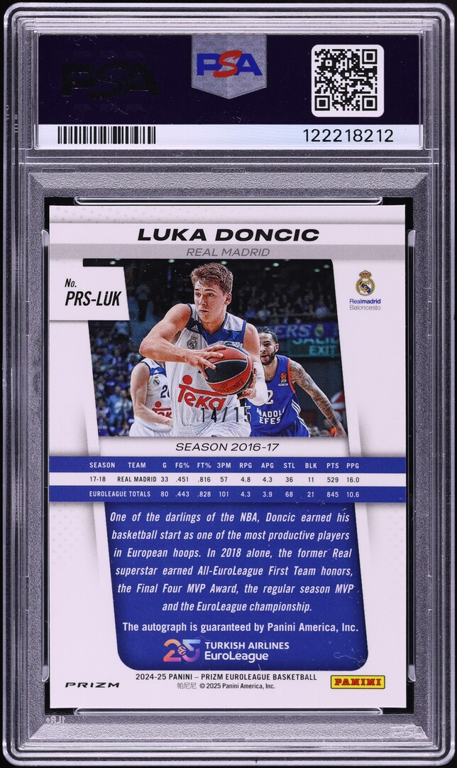 2024 Panini Prizm Euroleague Snakeskin Luka Doncic AUTO DNA 10 /15 PSA 10 GEM