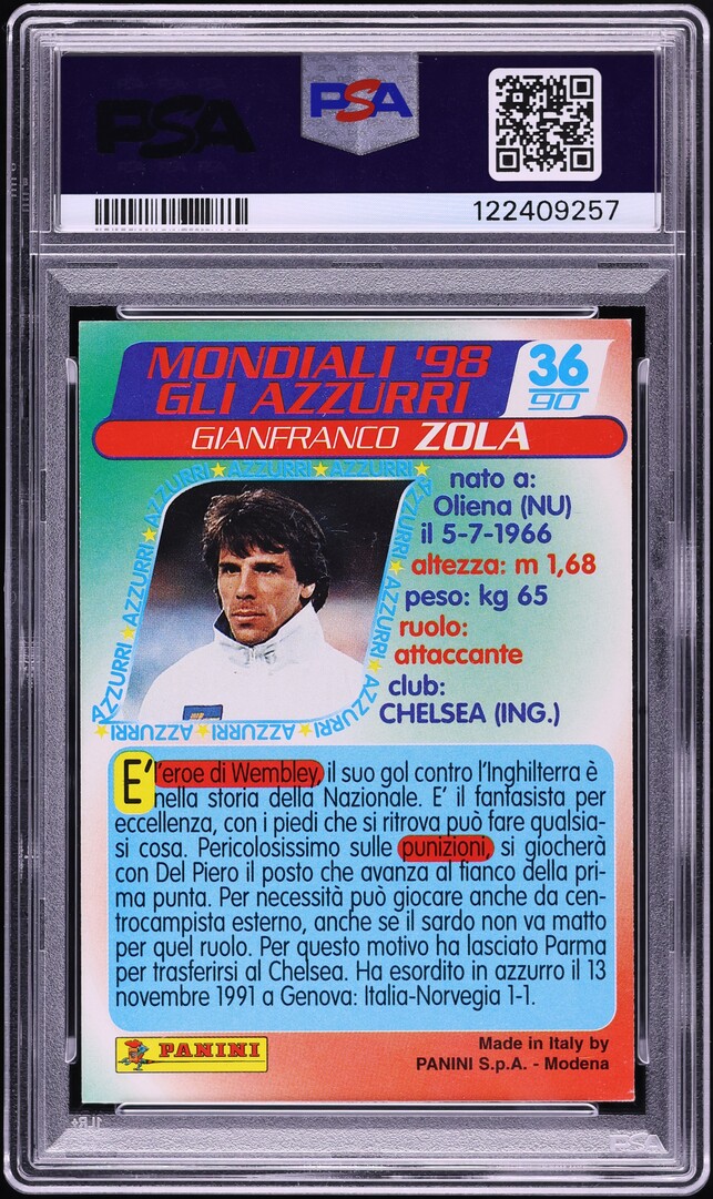 1998 Panini Azzurri Ai Mondiali Gianfranco Zola #36 PSA 6 EXMT