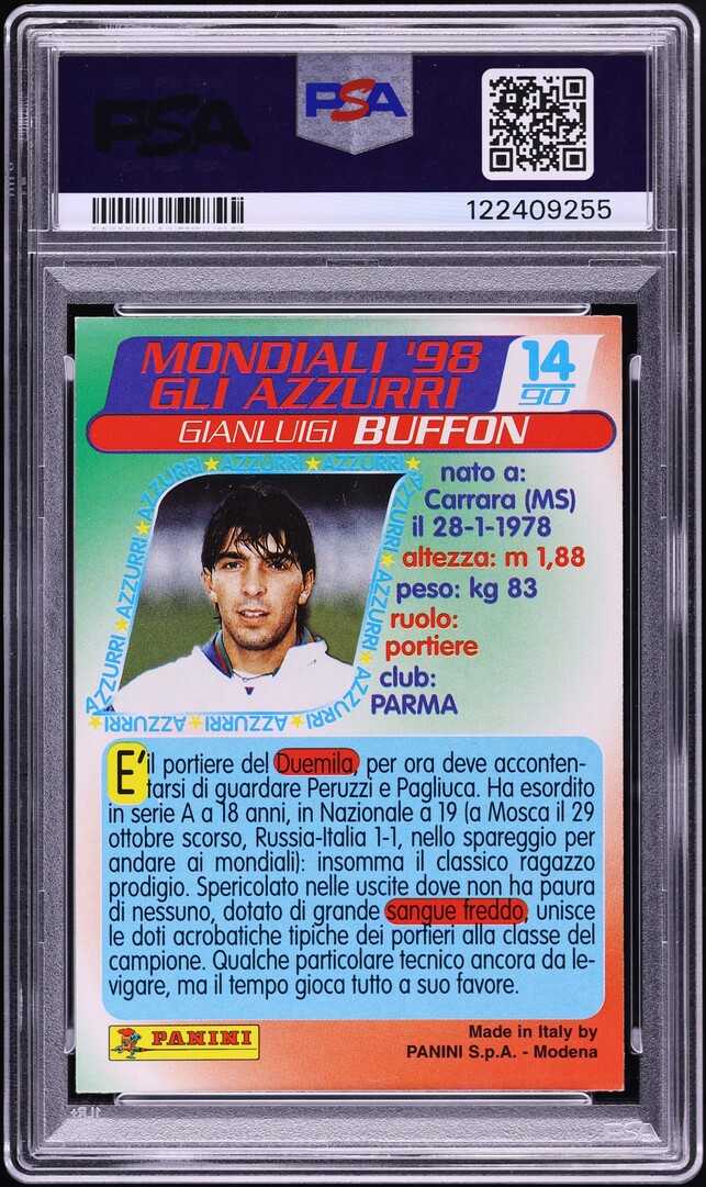 1998 Panini Azzurri Ai Mondiali Gianluigi Buffon #14 PSA 6 EXMT