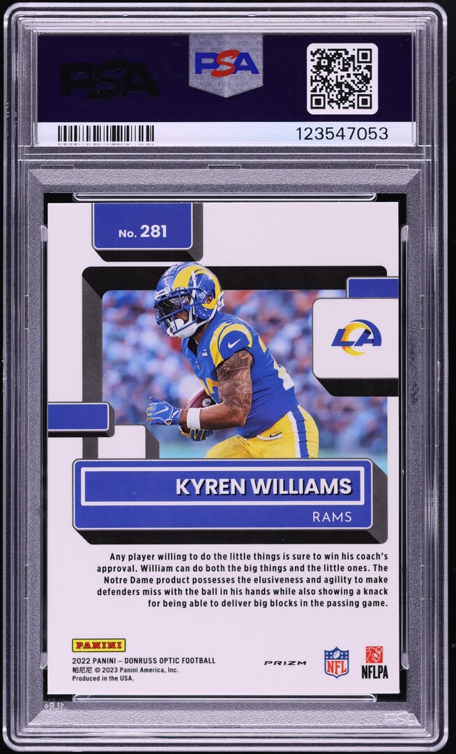 2022 Donruss Optic Holo Kyren Williams ROOKIE #281 PSA 9 MINT
