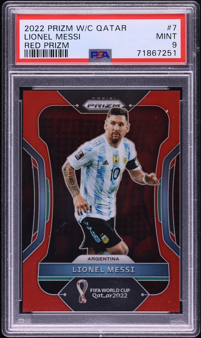 2022 Panini Prizm World Cup Qatar Red Lionel Messi /399 #7 PSA 9 MINT