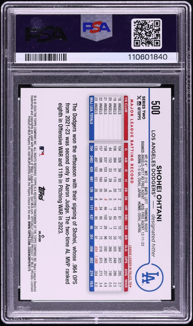2024 Topps Black Crackle Foil Board Shohei Ohtani #500 PSA 10 GEM MINT
