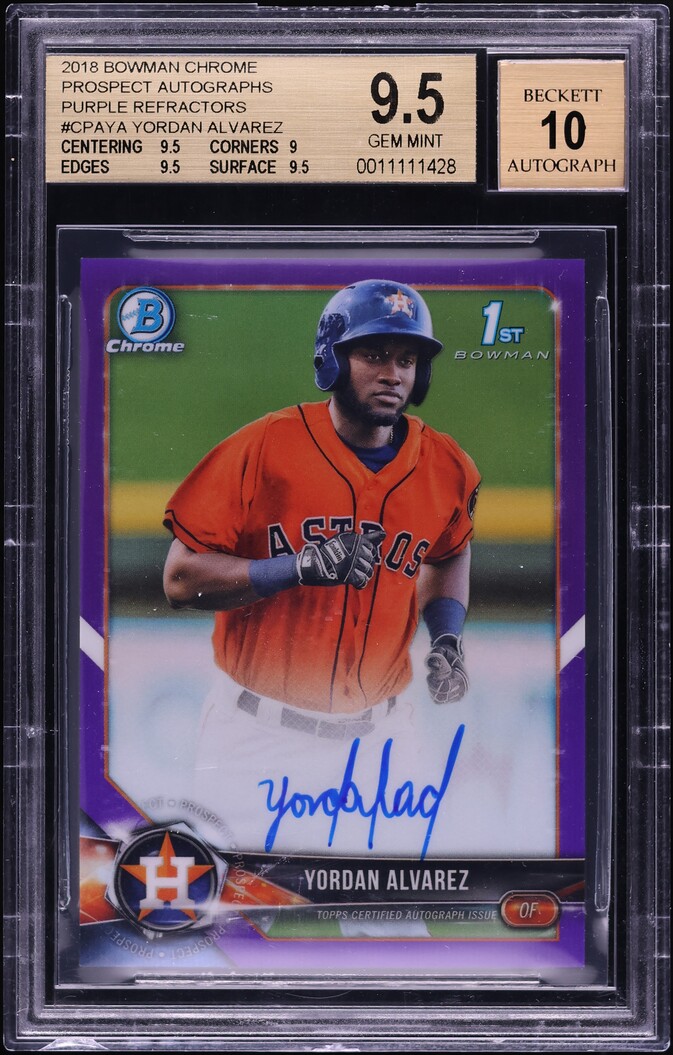 2018 Bowman Chrome Purple Ref Yordan Alvarez ROOKIE AUTO /250 BGS