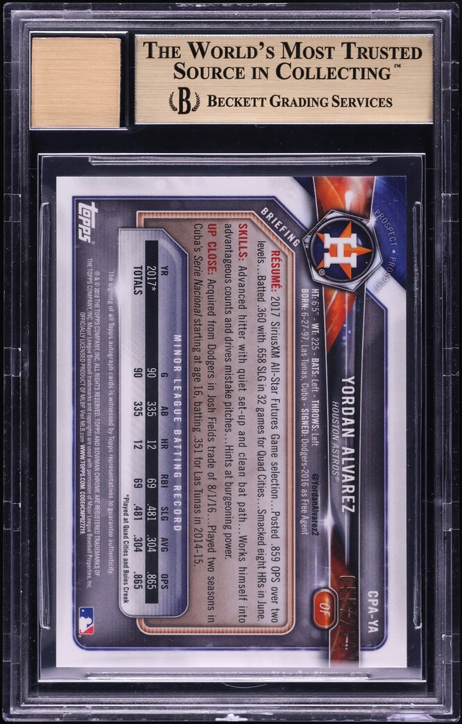 2018 Bowman Chrome Purple Ref Yordan Alvarez ROOKIE AUTO /250 BGS 9.5 GEM MINT